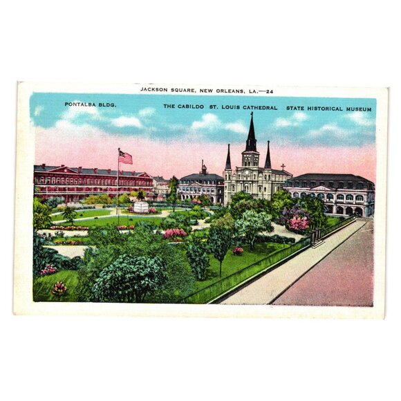 Jackson Square New Orleans Postcard St Louis Cathedral Cabildo State Museum - Picture 1 of 2